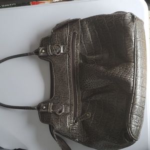 Alfred Dunner Faux Grey Reptile Skin Hand Bag